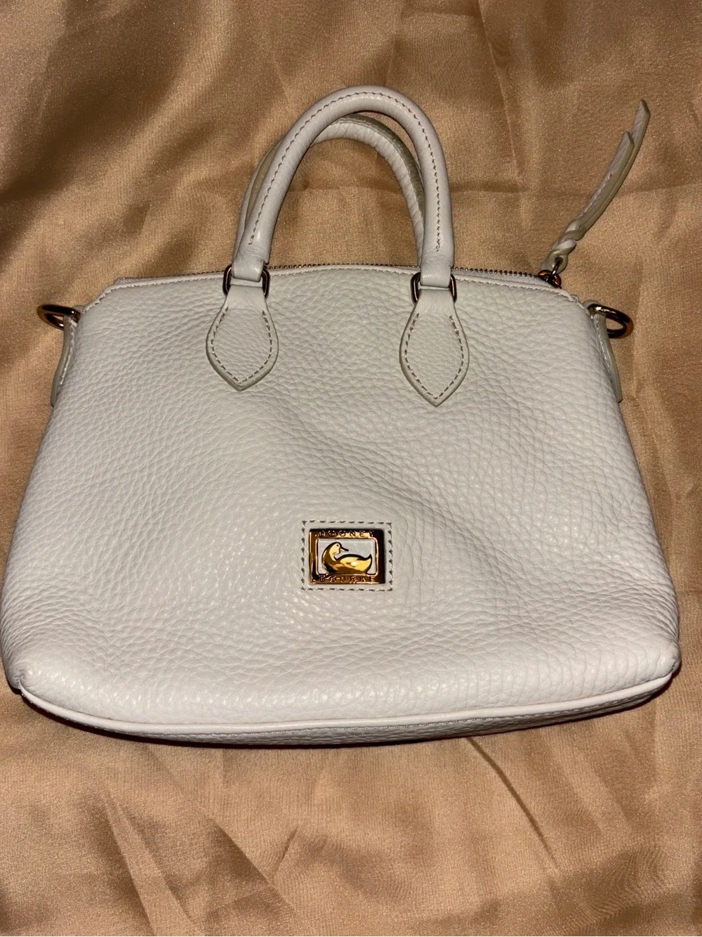 Vintage Dooney & Bourke White Pebbled Leather Satchel with Gold Logo